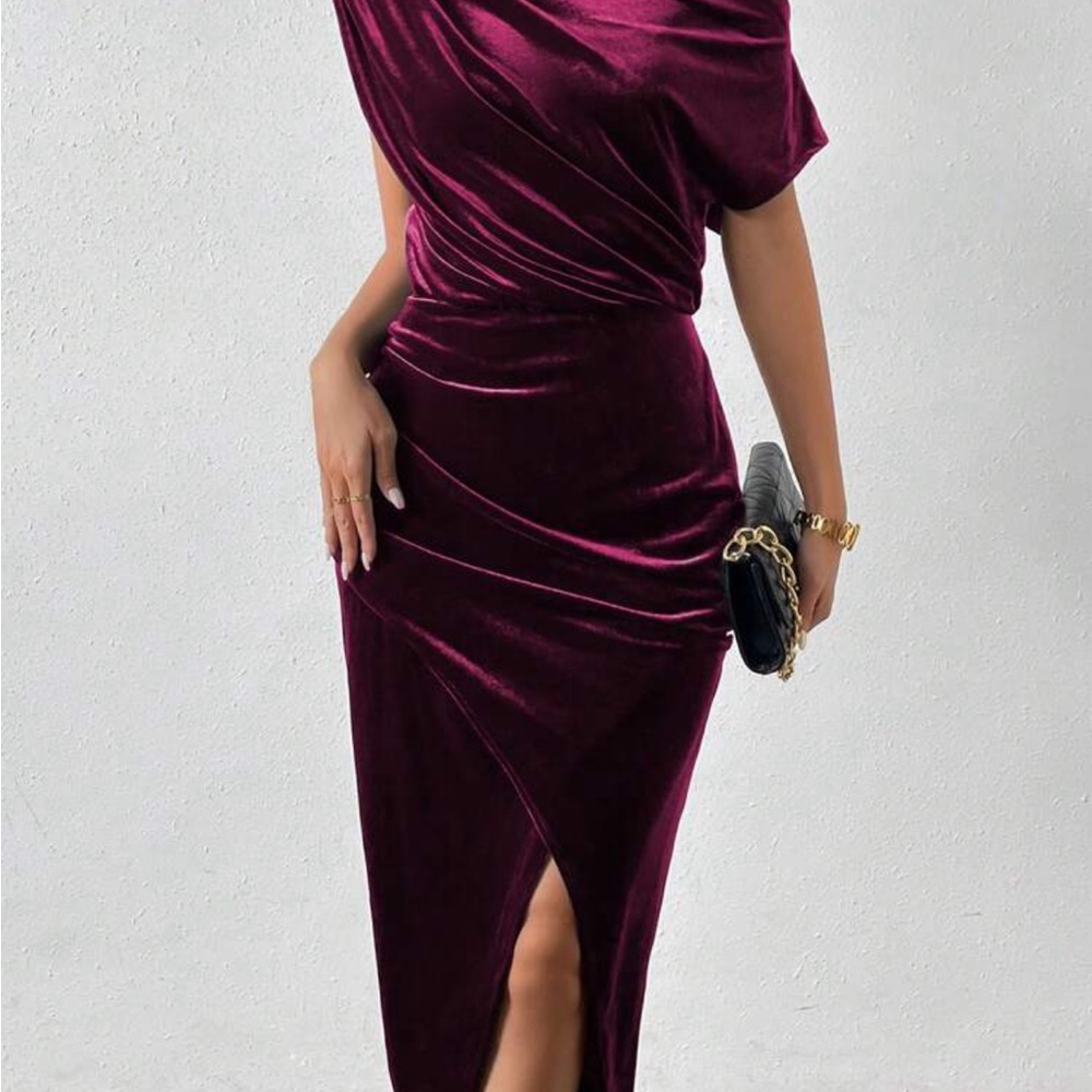 SHEIN BAE Asymmetrical Neck Wrap Hem Velvet Dress XL (12)